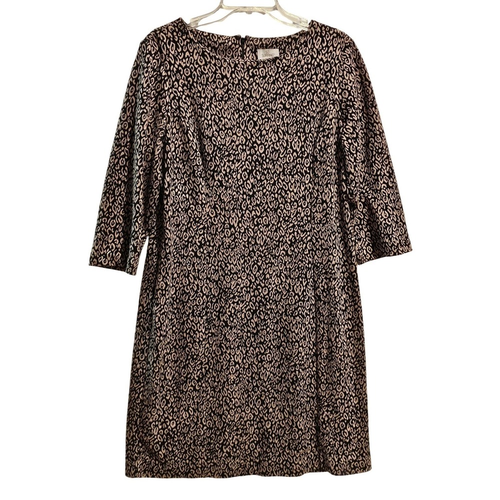 SO SLIMMING by CHICOS Womens Dress Size 1.5 Black Beige Leopard Print 3/4 Sleeve